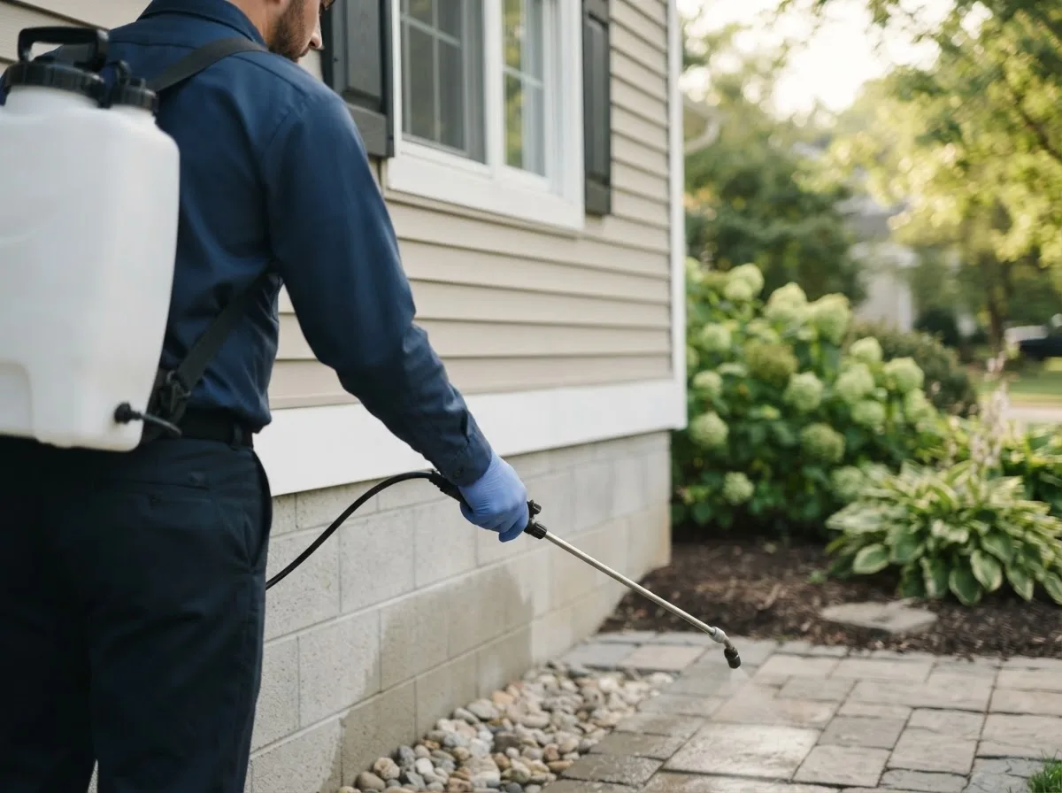 Pest control technician inspecting a home in Windom, KS